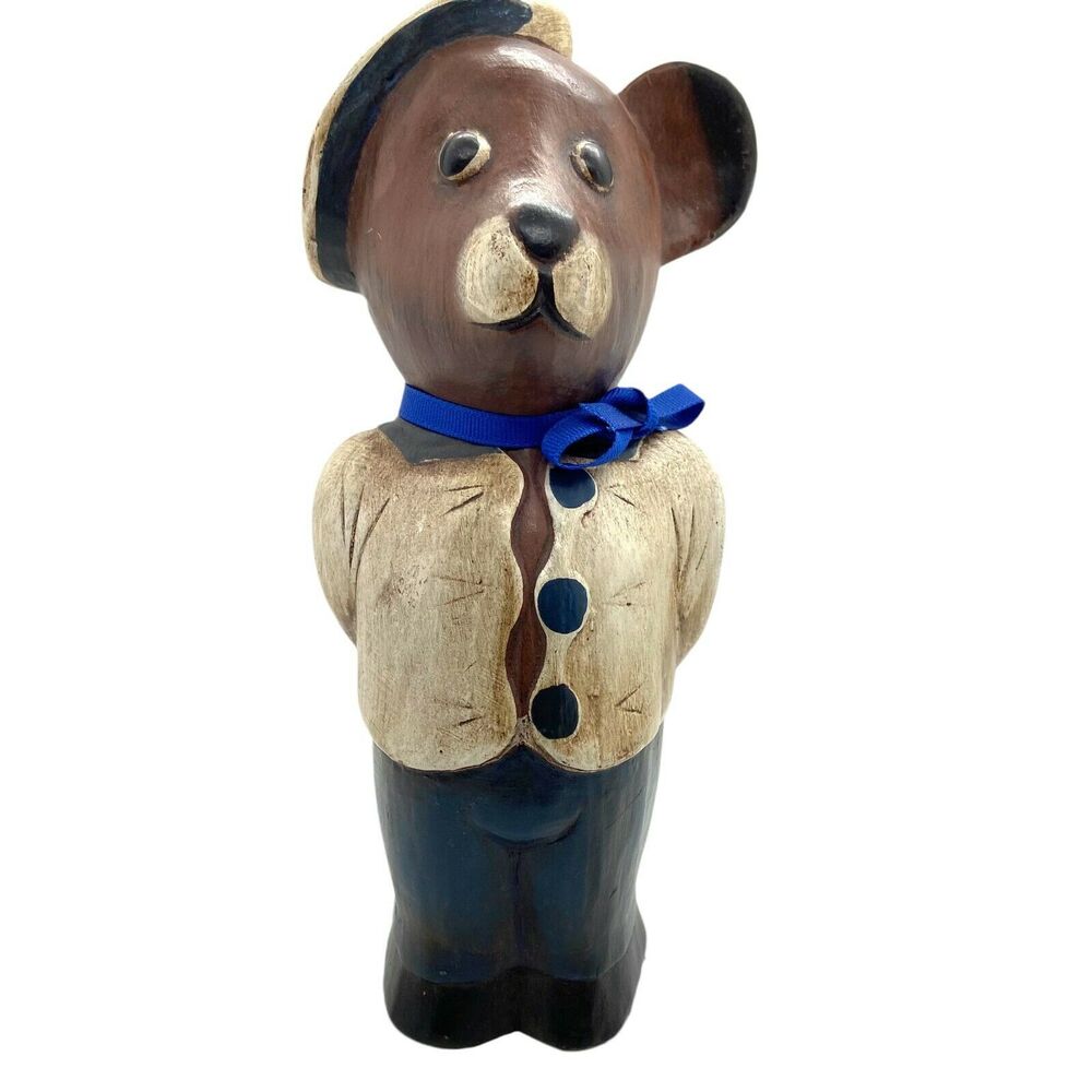 Sailor Bear Wooden Charming Little Fellow Primitive Carved Bear Figurine Retro